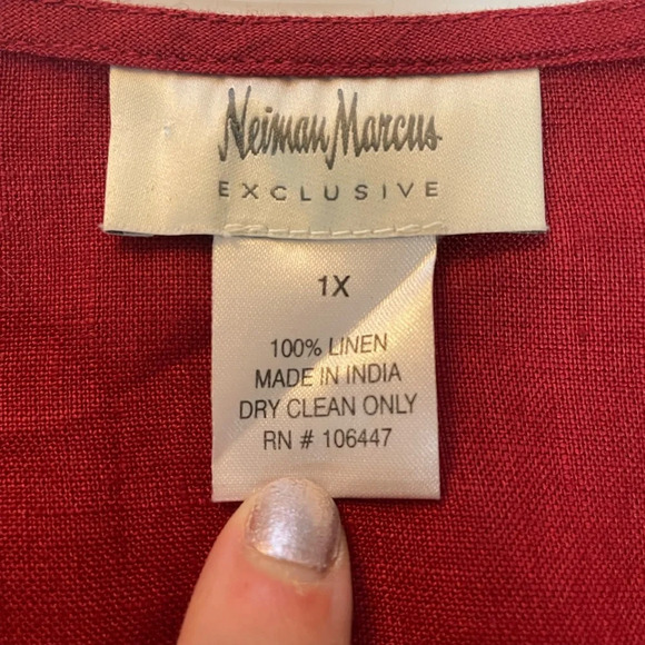 Neiman Marcus Exclusive Maroon 100% Linen Tunic Button Front Blouse Size 1X - Picture 5 of 10